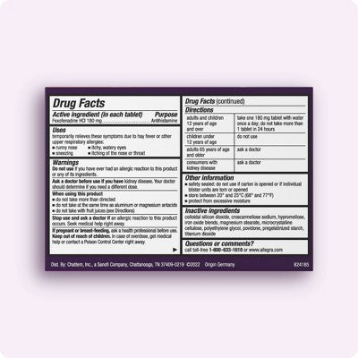 Allegra 24 Hour Allergy Relief Medicine Tablets - Fexofenadine Hydrochloride - 5ct