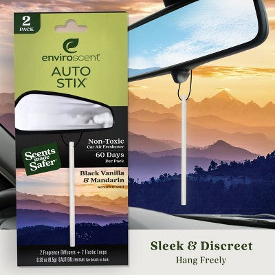 Enviroscent Auto Stix 2pk Black Vanilla and Mandarin: Car Freshener Sticks, Non-Toxic, Cruelty-Free, Disposable