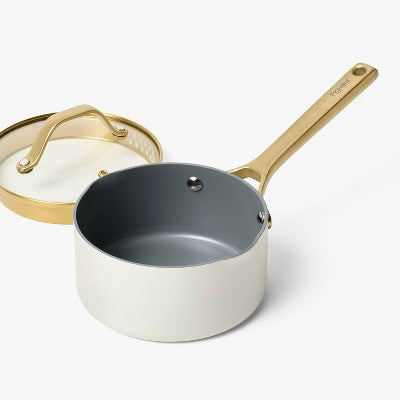 1.5qt Nonstick Ceramic Coated Aluminum Sauce Pan with Champagne Handle Cream - Figmint