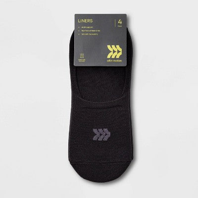 Women's Extended Size Lightweight 4pk Liner Athletic Socks - All In Motion Black 8-12