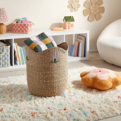 XL Woven Kids' Storage Basket with Purple Flower - Pillowfort