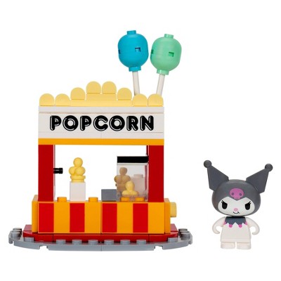 Hello Kitty Small Set & 2.2" Buildable Figure BLDR Sanrio Small Set - Popcorn Booth With Chococat & Kuromi