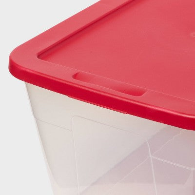 56qt NonLatching Christmas Storage Bin Clear Base with Red Lid - Brightroom (LOCAL PICKUP ONLY)