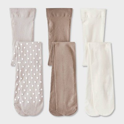 Toddler Girls' 3pk 'Hearts' Tights - Cat & Jack Gray/Ivory/Taupe 4T-5T: Nylon Spandex Knit, High Waisted