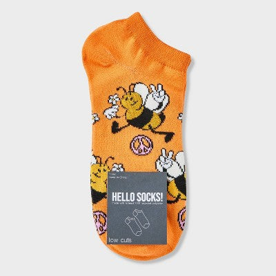 Women's Peace, Love & Bees Low Cut Socks - Orange/Yellow 4-10: Recycled Polyester, Banded Cuff, Animal Prints, Machine Wash