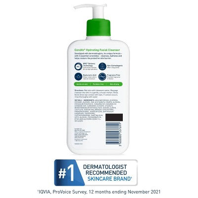 CeraVe Hydrating Face Wash with Hyaluronic Acid and Glycerin for Normal to Dry Skin - 12 fl oz