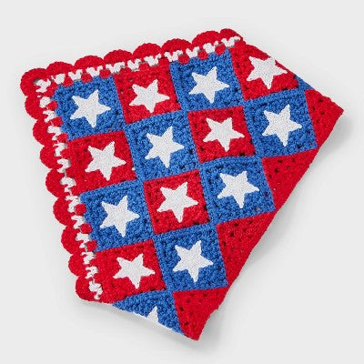 Americana Crochet Knit Headscarf - Red/White/Blue