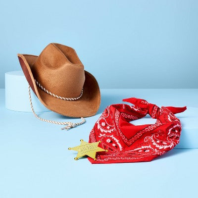 Pretend Play Cowboy Accessory Pack with Hat, Bandana & Badge - Gigglescape