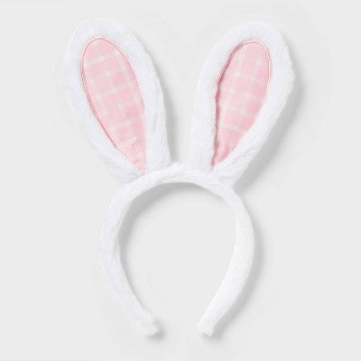 Bunny Ears Easter Headband White Pink Gingham - Spritz