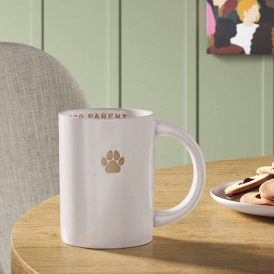 14oz Stoneware Embossed Paw Dog Parent Mug Ivory - Room Essentials