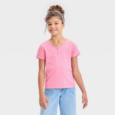 Girls' Short Sleeve Pointelle T-Shirt - Cat & Jack Pink XS