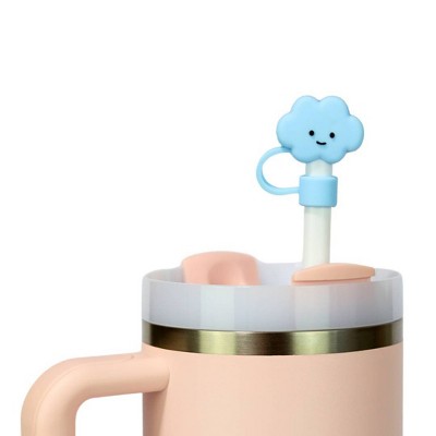 CharCharms 4pk Nature Straw Topper: PVC Drinkware Accessories, Dishwasher-Safe, Blue, Hot/Cold Beverages, Straw Caps
