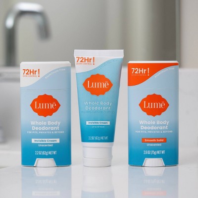 Lume Whole Body Women's Deodorant - Invisible Cream Tube - Aluminum Free - Unscented - 2.2oz
