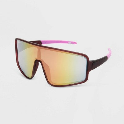 Women's Rubberized Plastic Shield Sunglasses - All In Motion Burgundy