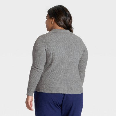 Women's Ribbed Cardigan Sweater - A New Day Heather Gray 1X