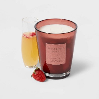 Colored Vase with Dustcover 2-Wick Strawberry Musk & Cedar Scented Glass Jar Candle Red 22.4oz - Threshold: Mimosa Essence, 64hr Burn