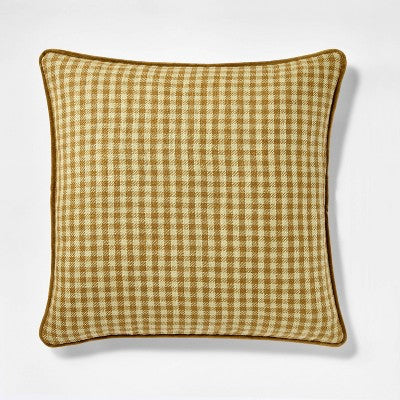 20"x20" Gingham and Velvet Reverse Throw Pillow Olive - Threshold designed with Studio McGee