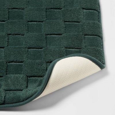 20"x30" Everyday Checked Cushion Bath Rug Dark Green - Room Essentials