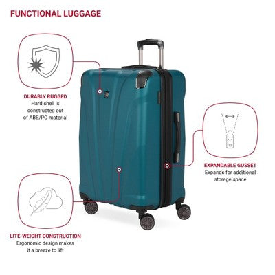 SWISSGEAR Cascade Hardside Medium Checked Suitcase - Teal: 8-Wheel, Adjustable Handle