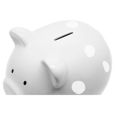 Pearhead Ceramic Piggy Bank - Gray with White Polka Dots: Decorative Ceramic, 7" Depth, 6.25" Height, 2.4 lbs.