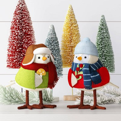 Featherly Friends 'Acorn' Fabric Christmas Bird Figurine Holding Mushroom - Wondershop