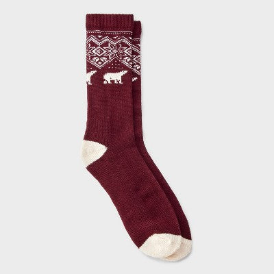 Men's Bear Crew Socks - Goodfellow & Co Red/Ivory/White 6-12
