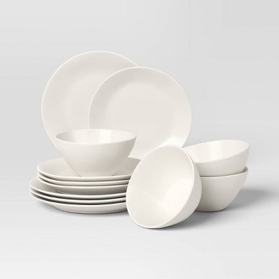12pc Stoneware Aralia Dinnerware Set Sour Cream - Threshold (LOCAL PICKUP ONLY)