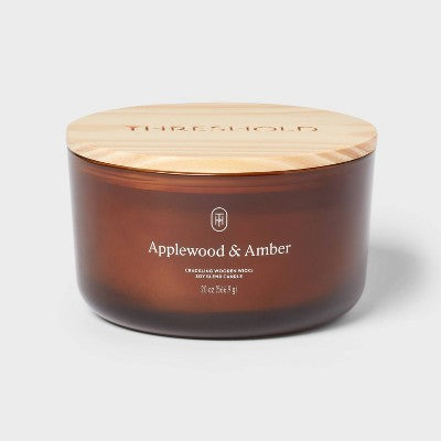 3-Wick Amber Glass Wooden Wick Applewood and Amber Jar Candle 20oz - Threshold