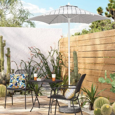 6' Round Grid Monochrome Outdoor Patio Market Umbrellas White with White Pole - Room Essentials (LOCAL PICKUP ONLY)