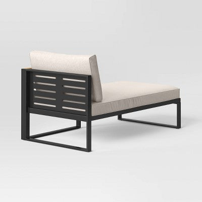 Henning Half Size Outdoor Patio Chaise Lounge, Daybed with Arm Cream - Threshold: Powder-Coated Steel Frame, All-Weather Design (LOCAL PICKUP ONLY)