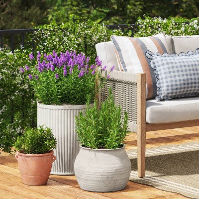 Weathered Ribbed Composite Indoor Outdoor Planter Pot 15"x15"x18" Off-White - Threshold designed with Studio McGee