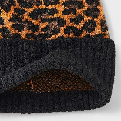 Essential Cuffed Leopard Print Beanie - Universal Thread Brown/Black