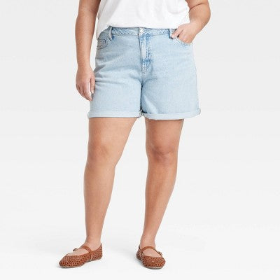 Women's High-Rise Midi Cuffed Jean Shorts Ava & Viv Light Wash 16
