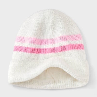 Girls' Striped Beanie Hat - Cat & Jack White/Pink