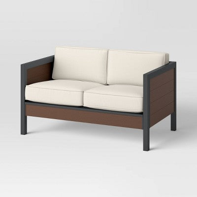 Bryant 2pc Faux Wood Patio Loveseat & Coffee Table - Gray/Natural - Threshold: Steel Frame, Weather-Resistant (LOCAL PICKUP ONLY)