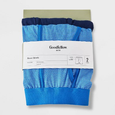 Men's 2pk Boxer Briefs - Goodfellow & Co Blue Striped S