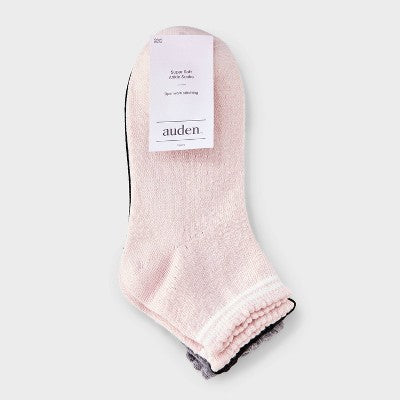Women's Pointelle 3pk Ankle Socks with Scallop Cuff - Auden Pink/Black/Heather Gray 4-10: Midweight Knit, Rib Cuffs, Ruffle Trim
