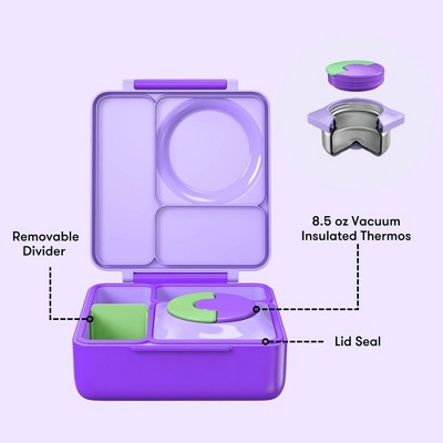 OMIEBox Insulated Bento Lunch Box with Leakproof Thermos Food Jar 3 Compartments - Lilac Purple