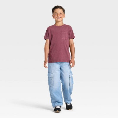 Boys' Short Sleeve Washed Pocket T-Shirt - Cat & Jack Berry Red S