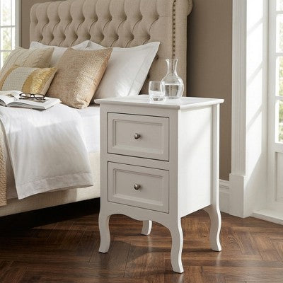 White Nightstand with 2-Tier Storage, Country Style Bedside Table for Bedroom, Dorm Essentials, Apartment Essentials, 23.6" L x 15.7" W (LOCAL PICKUP ONLY)