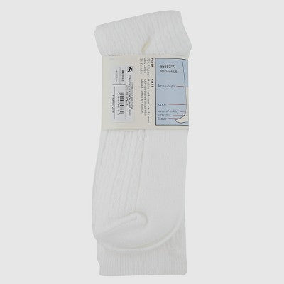 Girls' Casual Knee High Socks - Cat & Jack 2pk White L: Midweight Cable Knit, Banded Cuff