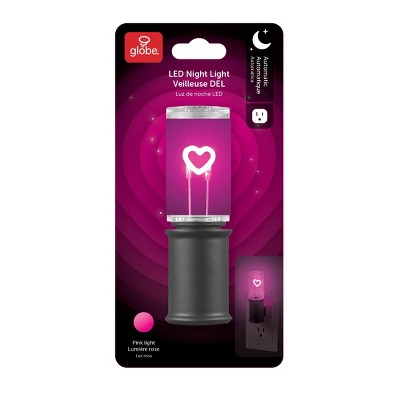 Globe Electric Auto On/Off Pink Heart Filament Night Light: LED Plug-In Novelty for Kids' & All Ages