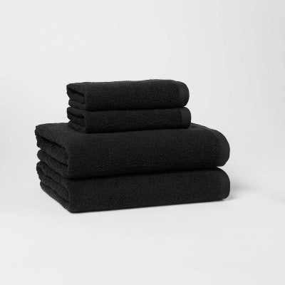 4pk Antimicrobial Assorted Bath and Hand Towel Set Black - Room Essentials: Cotton Terry, Midweight GSM