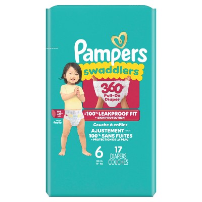 Pampers Swaddlers 360 Disposable Diapers - Size 6 - 17ct: Diaper Weight Range 35+ lbs, Polypropylene, Spandex