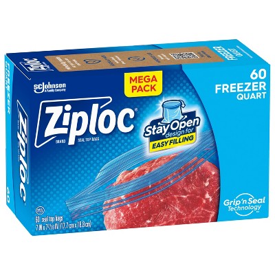 Ziploc Freezer Quart Bags with Grip 'n Seal Technology - 60ct