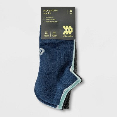 Women's Cushioned 4pk No Show Athletic Socks - All In Motion Blue 4-10