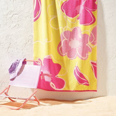 36"x72" Floral Oversized Beach Towel Yellow/Pink - Room Essentials