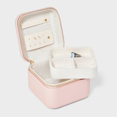 Rounded Square Travel Organizer Jewelry Box - A New Day Pink