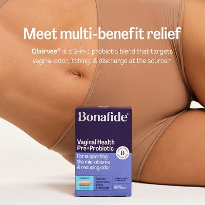 Bonafide Vaginal Health Pre + Probiotic Capsules - Clairvee - Relieves Odor, Itching & Discharge - 1 Month Supply