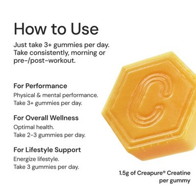 Create Wellness Creatine Monohydrate Sports Nutrition Supplements Gummies - Orange - 8oz/45ct: Vegan, Gluten-Free, Non-GMO